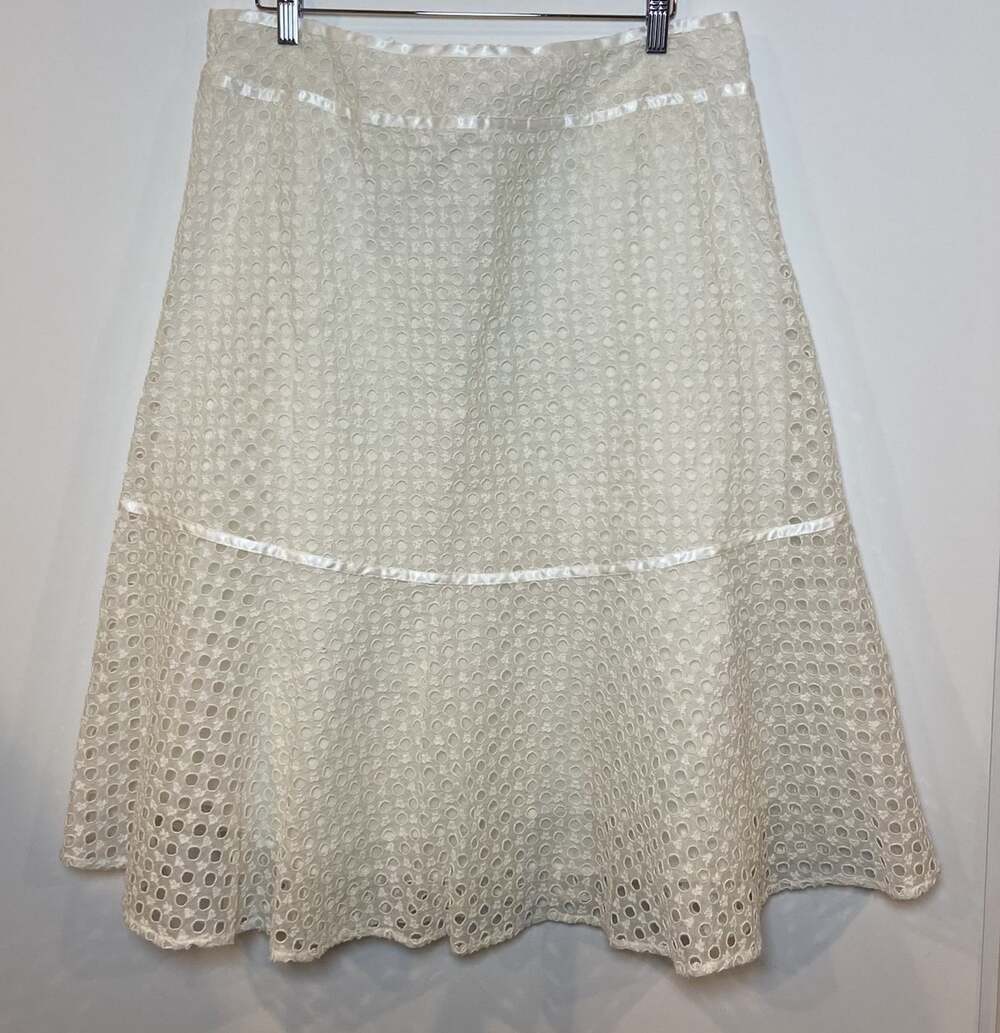 Sundance Skirt A Line Eyelet Lace Lined Boho Midi Cream XL